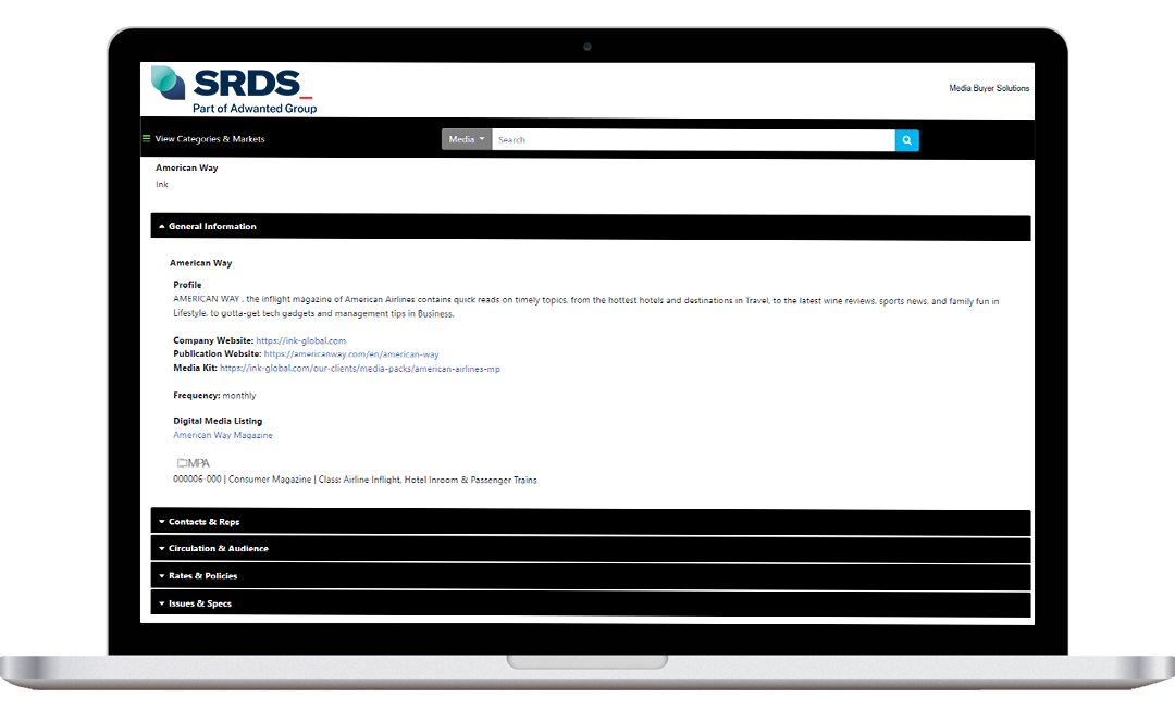 SRDS webpage shown on laptop
