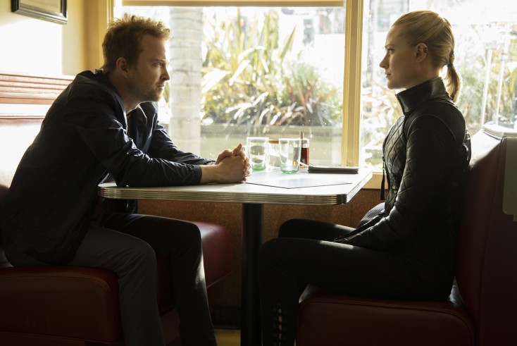 Aaron Paul and Evan Rachel Wood in HBO's Westworld. Photograph by John P. Johnson/HBO.